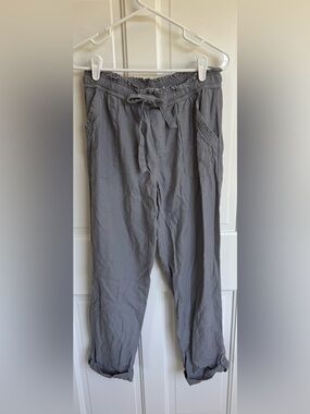 Sincerely Jules Linen Blend Pants Gray Roll Tab Ankle Size M